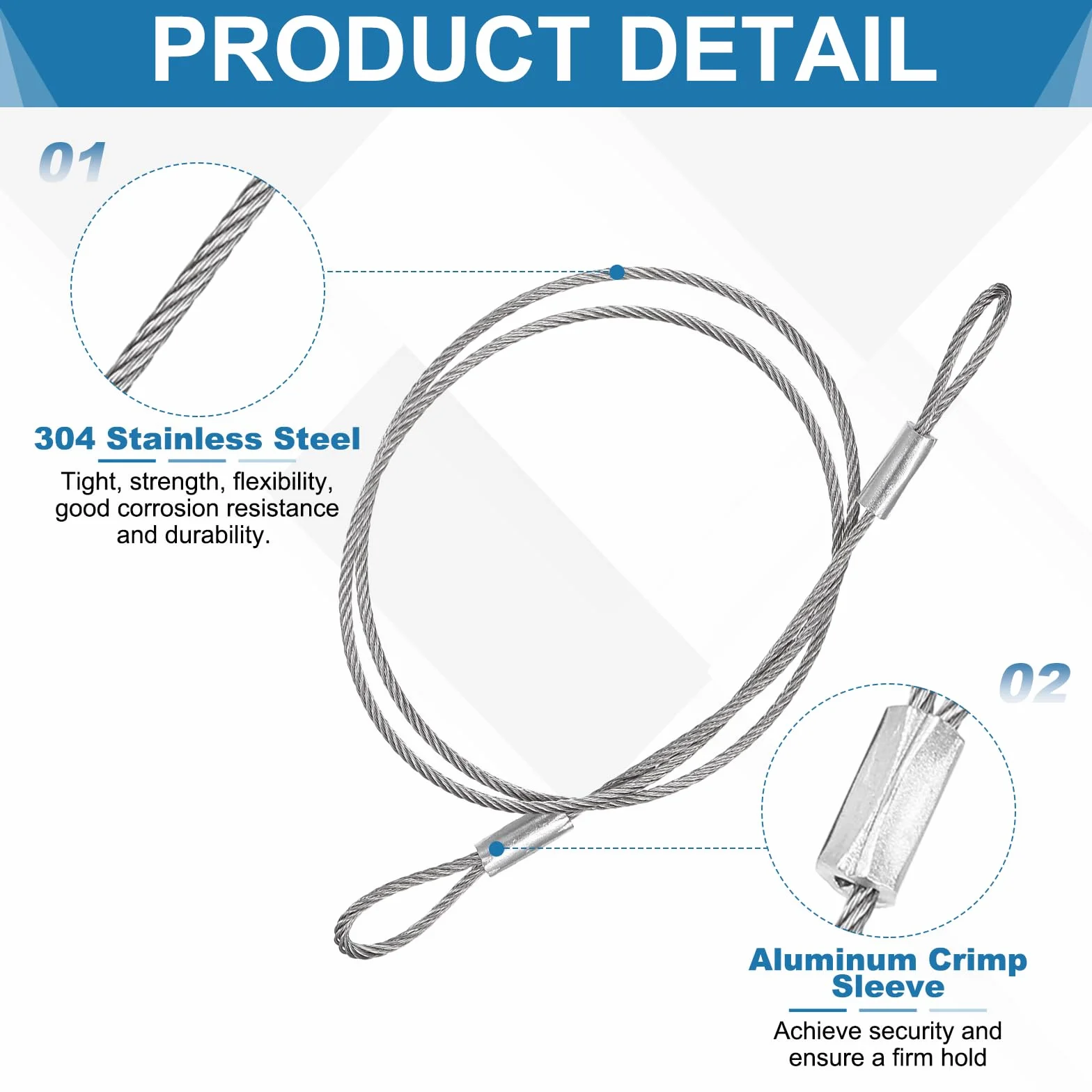PATIKIL 6 Pezzi Cavo Sicurezza Acciaio Inossidabile 1.5mm 19.6" Antifurto Con Doppi Anelli