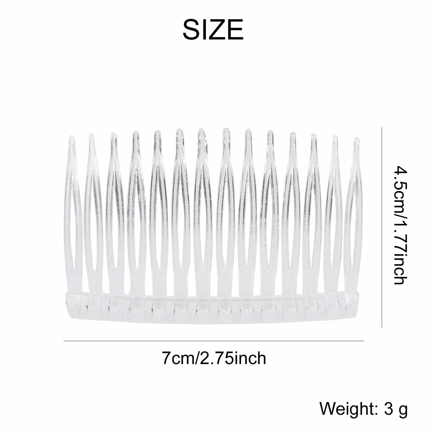 Confezione da 20 piccoli pettini laterali in plastica trasparente con denti lunghi, forcine per capelli, fermagli per capelli, per donne, velo da sposa, decorativo, fai da te, accessori per chignon