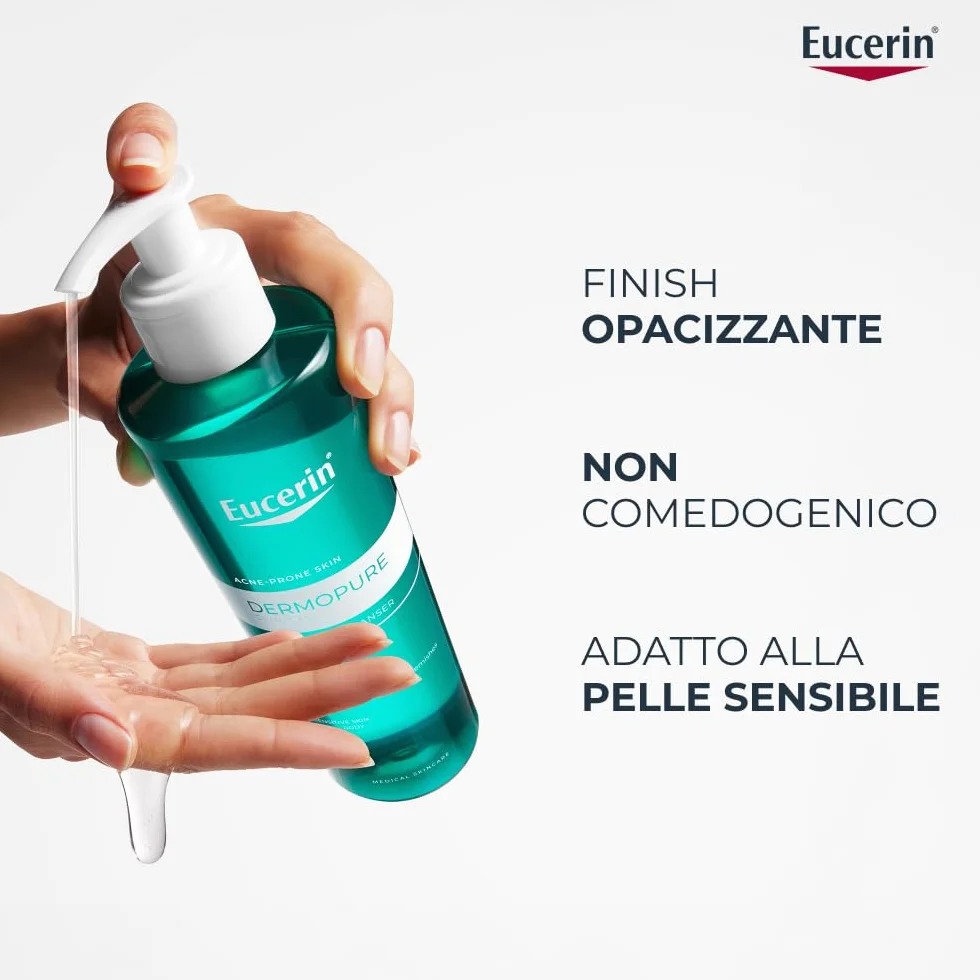 Eucerin DermoPure Clinical Gel Detergente Viso Purificante 400 ml, Detergente schiumogeno viso e corpo senza sapone efficace come struccante, Formula con Acido Salicilico per pelle grassa e acneica