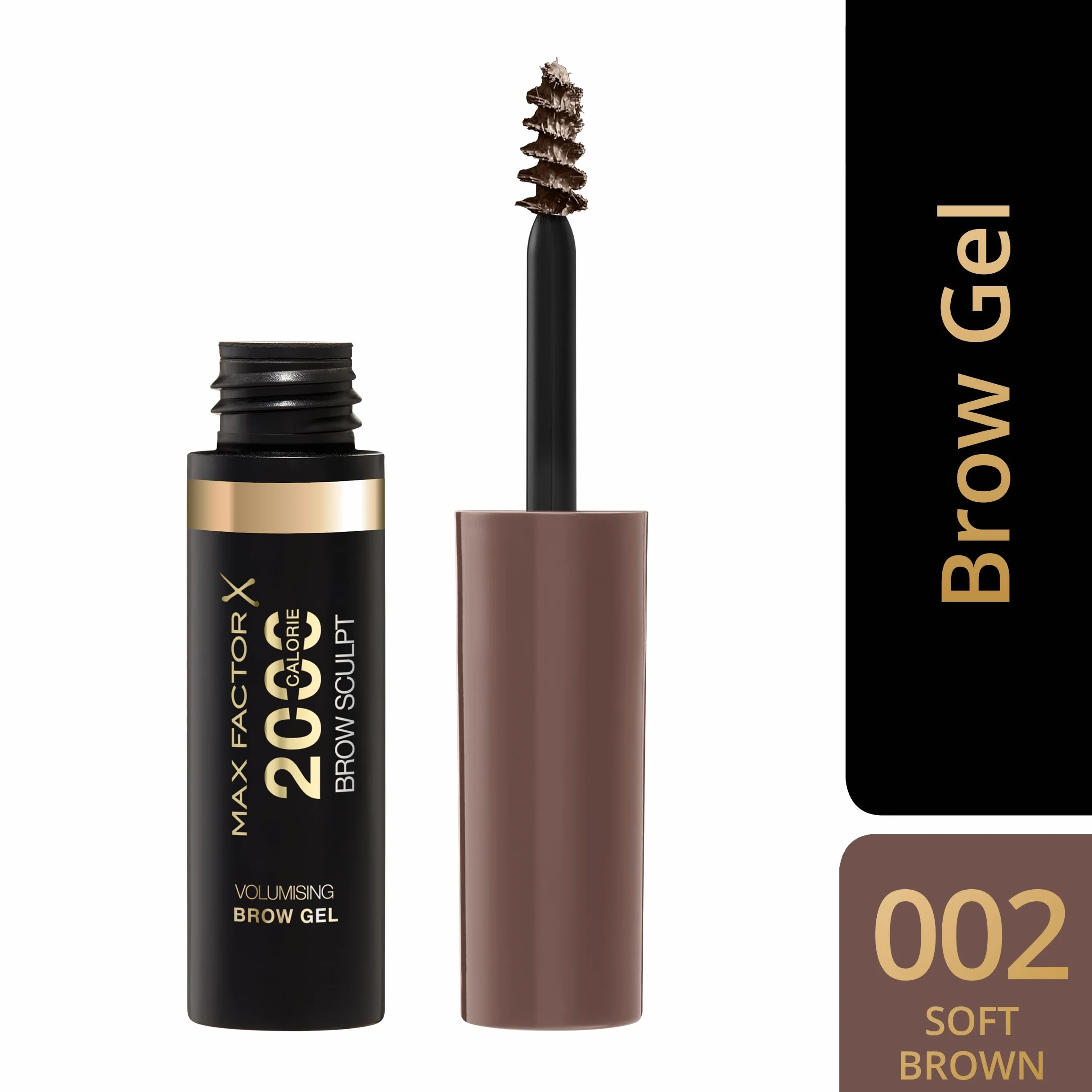 Max Factor 2000 Calorie Gel per sopracciglia, a lunga tenuta, sopracciglia più folte e voluminose, waterproof, non sbava, modella e accentua, 5 tonalità, 002 Soft Brown, 4,5 ml