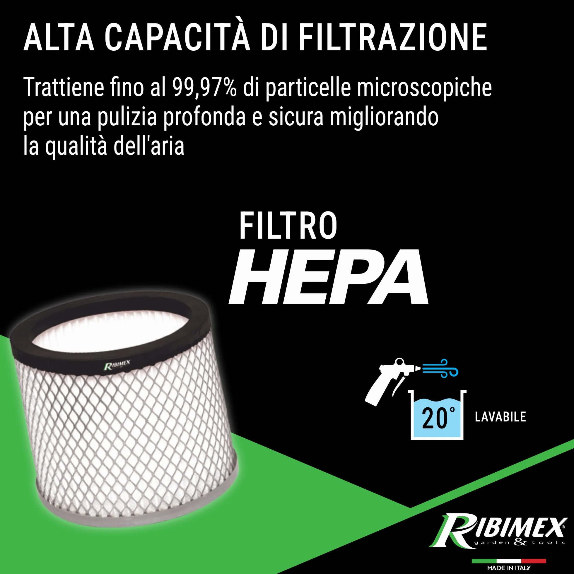 Ribimex Aspiracenere Elettrico Minicen 10L 800W con Filtro HEPA Lavabile PRCEN011