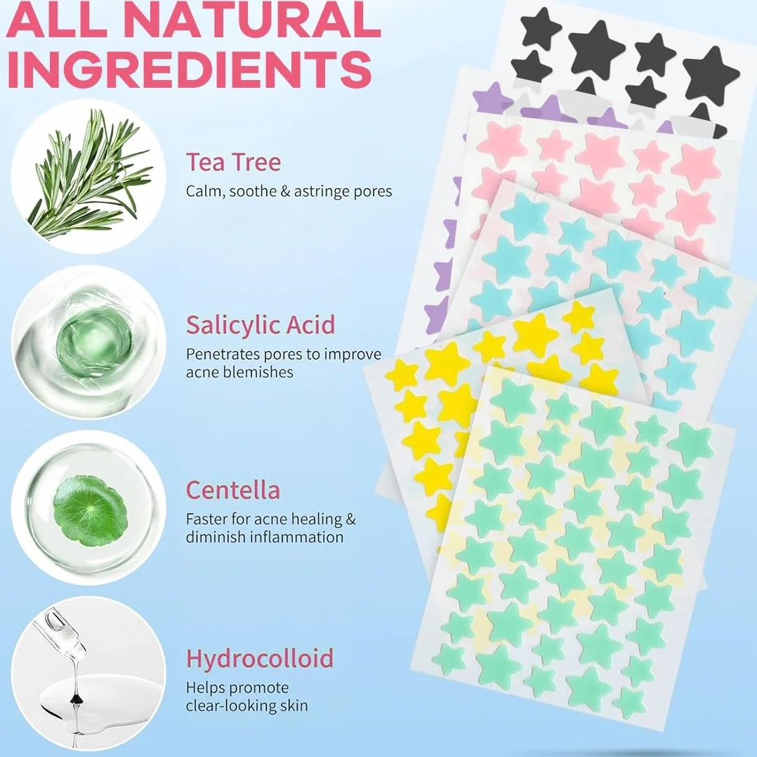 JEYORZY 336 Pezzi pimple patch star, patch brufoli stelline Invisibile Naturale Hydrocolloid, cerotti per brufoli con olio dell'albero tè Acido Salicilico, acne patch Assorbenti Giorno e Notte