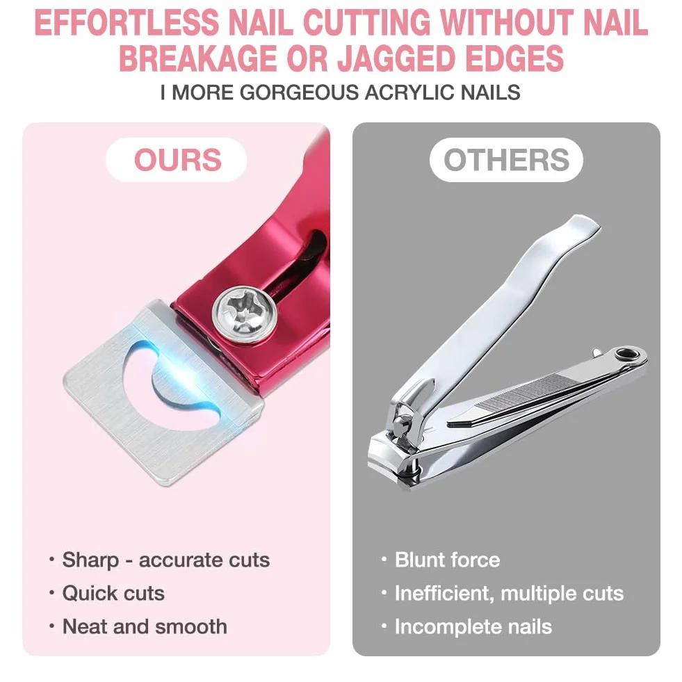 Tagliaunghie in Acrilico, Gel Artificiale Manicure Trimmer con 10 Magnete, Tagliaunghie in Acciaio Inox, Nail Clippers per Unghie Finte e Unghie in Gel(Rosa)