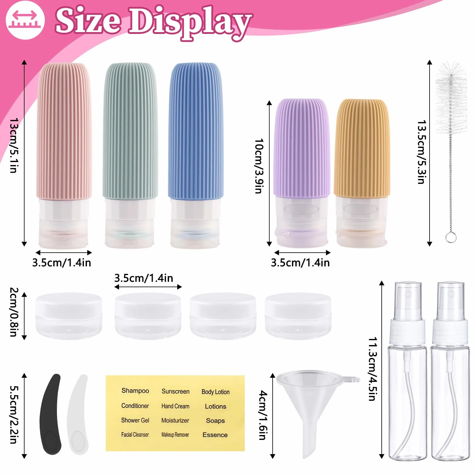 20 Pezzi Contenitori da Viaggio per Liquidi, Kit Viaggio Liquidi in Silicone, Boccette Flaconi da Viaggio 90 ml Riutilizzabili per Shampoo, Lotion, Crema e Cosmetici, Nessun BPA (Colore)