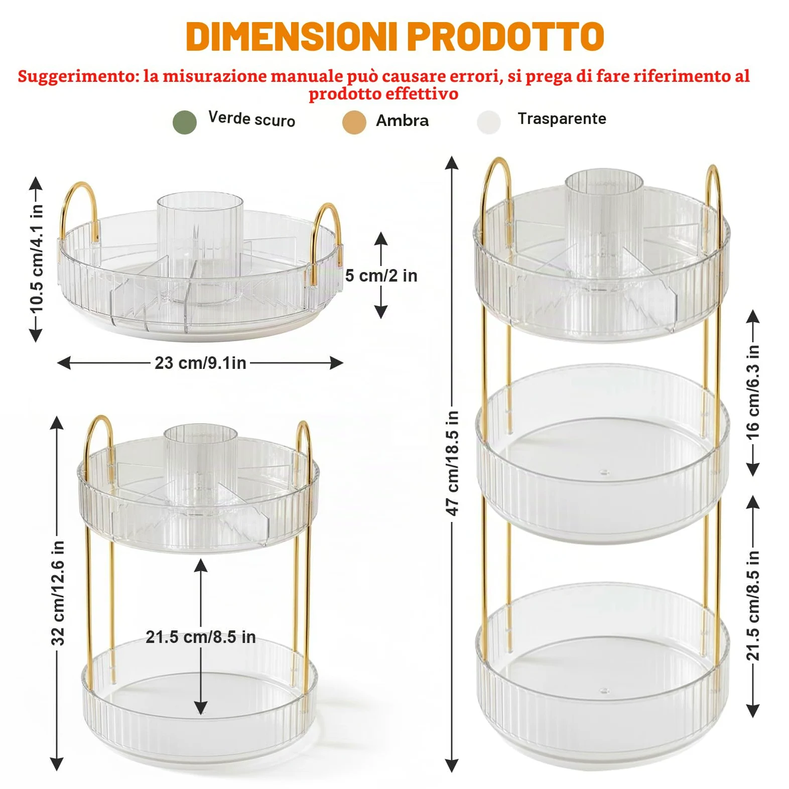 SHANNA Organizer Trucco: Porta Trucchi Rotante a 360° a 3 Livelli, Grande Capacità, Porta Pennelli Rotante Multifunzione, per Comò, Camera da Letto (Chiaro-A)