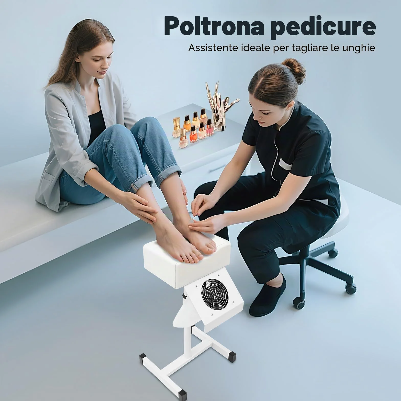 MINRS Sedia e pedicure mobile con aspirazione regolabile, poggiapiedi per casa e salon spa, bianco