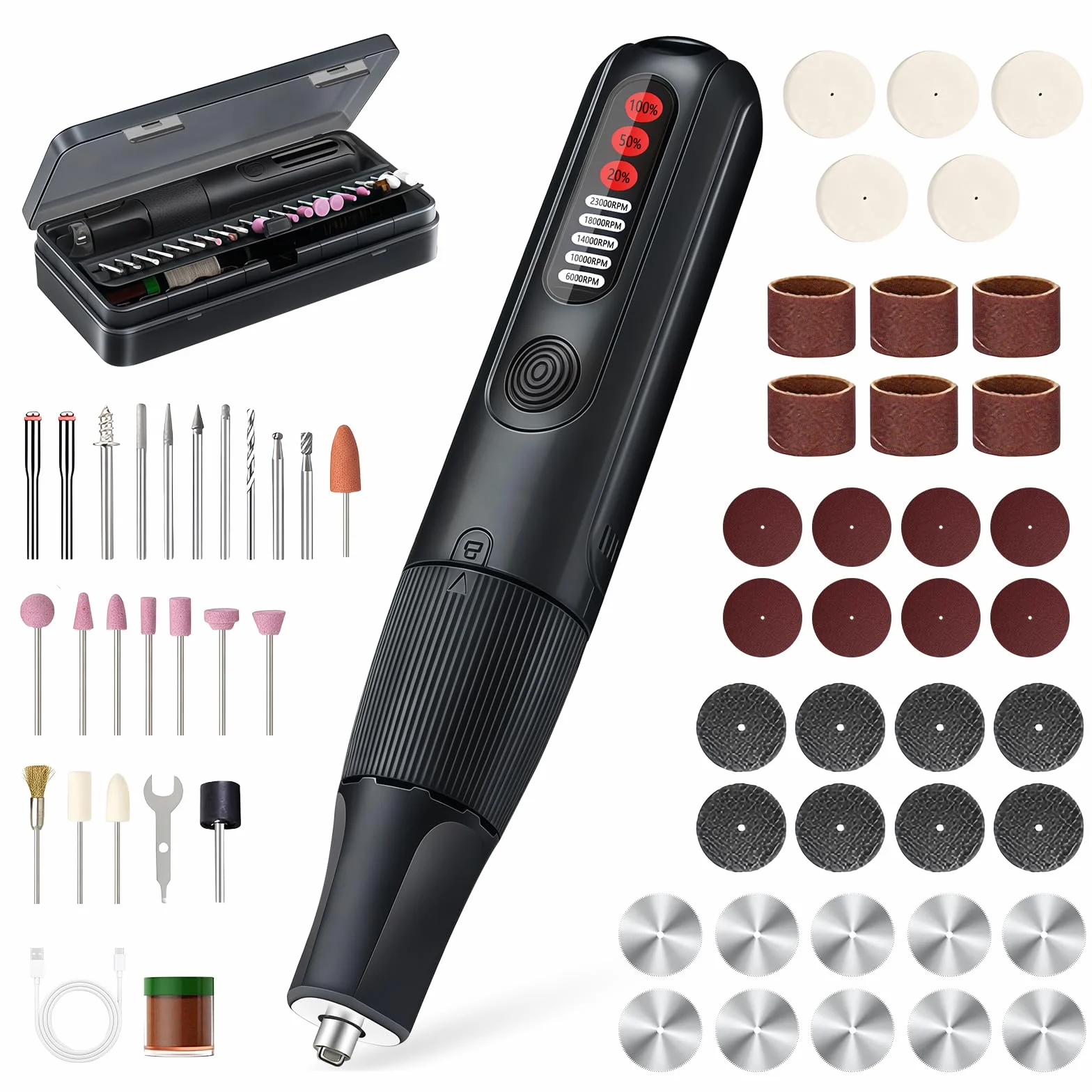 Strumento multifunzione 8V 61 accessori Utensile Rotante 5 marce 23000 giri/min MAX Mini Trapano a Batteria LED