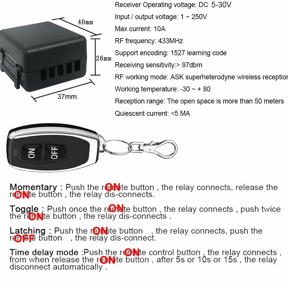 Gebildet 433MHz Universal Telecomando Wireless Interruttore DC 12V 1CH Modulo Ricevitore Relè RF
