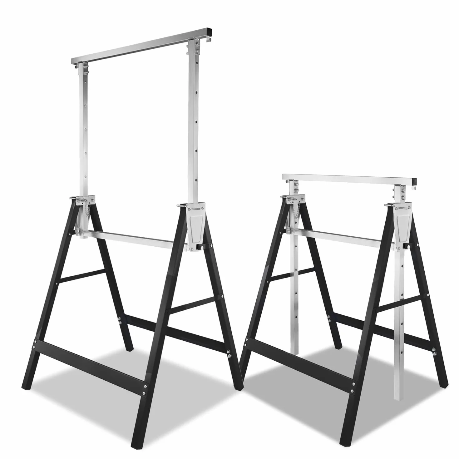 Cavalletti da Lavoro Regolabili in Altezza 7 Livelli 80-130 cm, Portata 400 kg a Coppia, Pieghevoli Nero