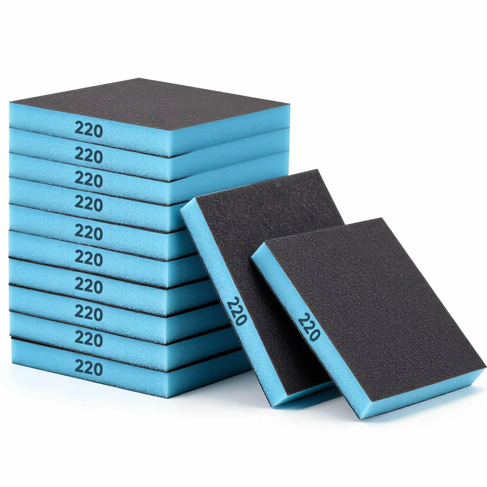 Spugne Abrasive Grana 220, 12 Pezzi, Tamponi Abrasivi Flessibili per Legno Metallo Plastica (12x10x1,3 cm)