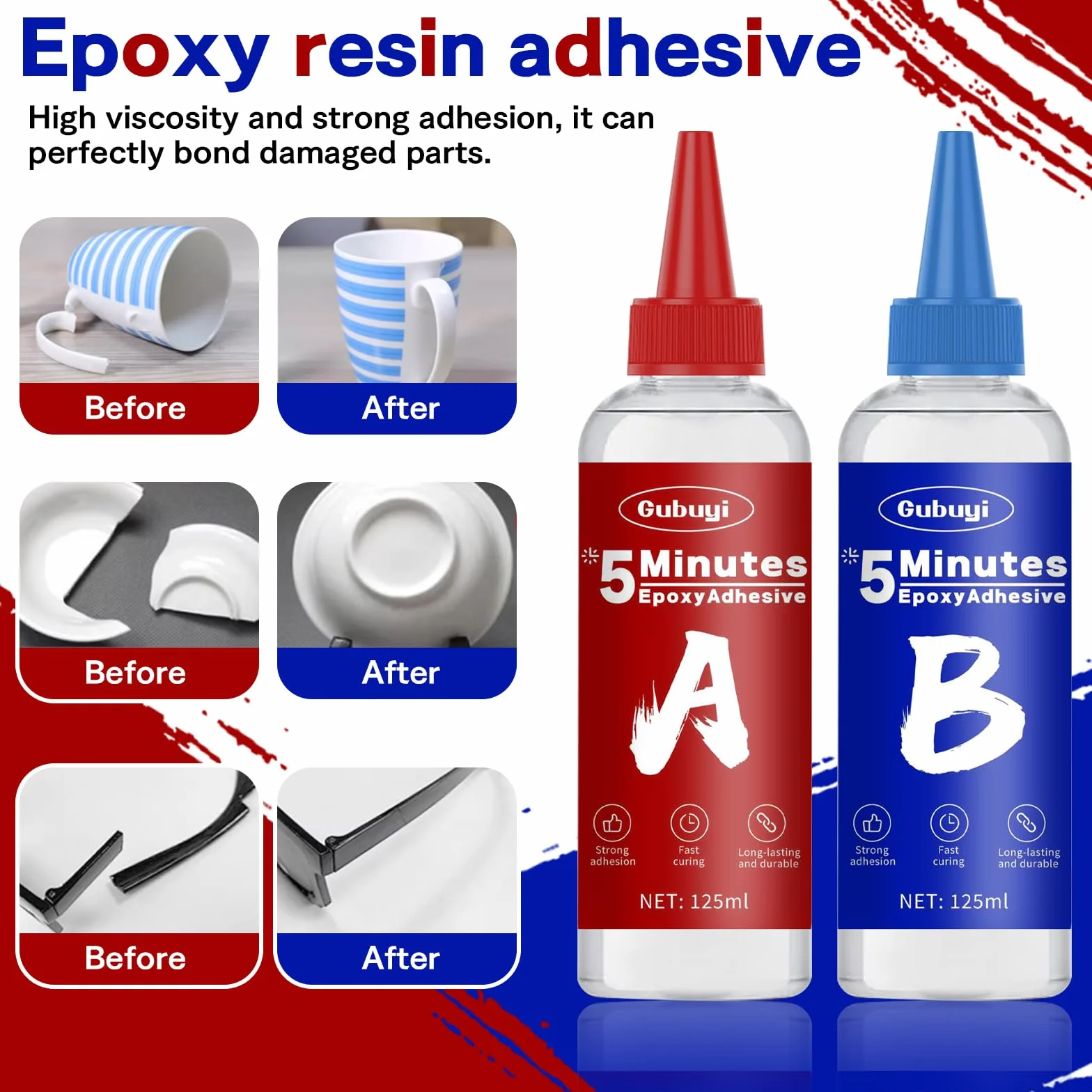 Colla Epossidica Bicomponente per Plastica, Adesivo Rapido Resistente Alte Temperature Ceramica Porcellana Legno