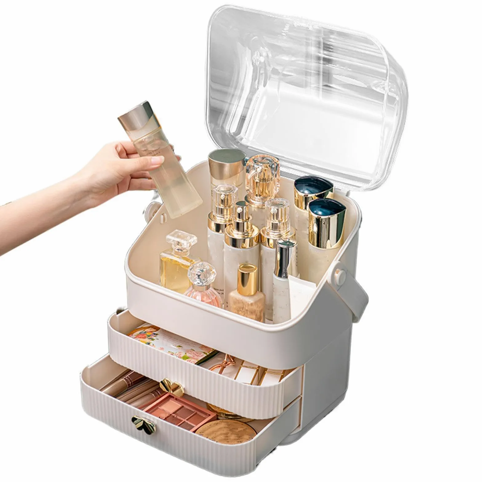 Organizer Trucchi Da Tavolo Porta Profumi e Pennelli | Organizer Trucco con Coperchio Trasparente Impermeabile e Antipolvere Per Toeletta Ufficio Dormitorio Bagno Lavabo