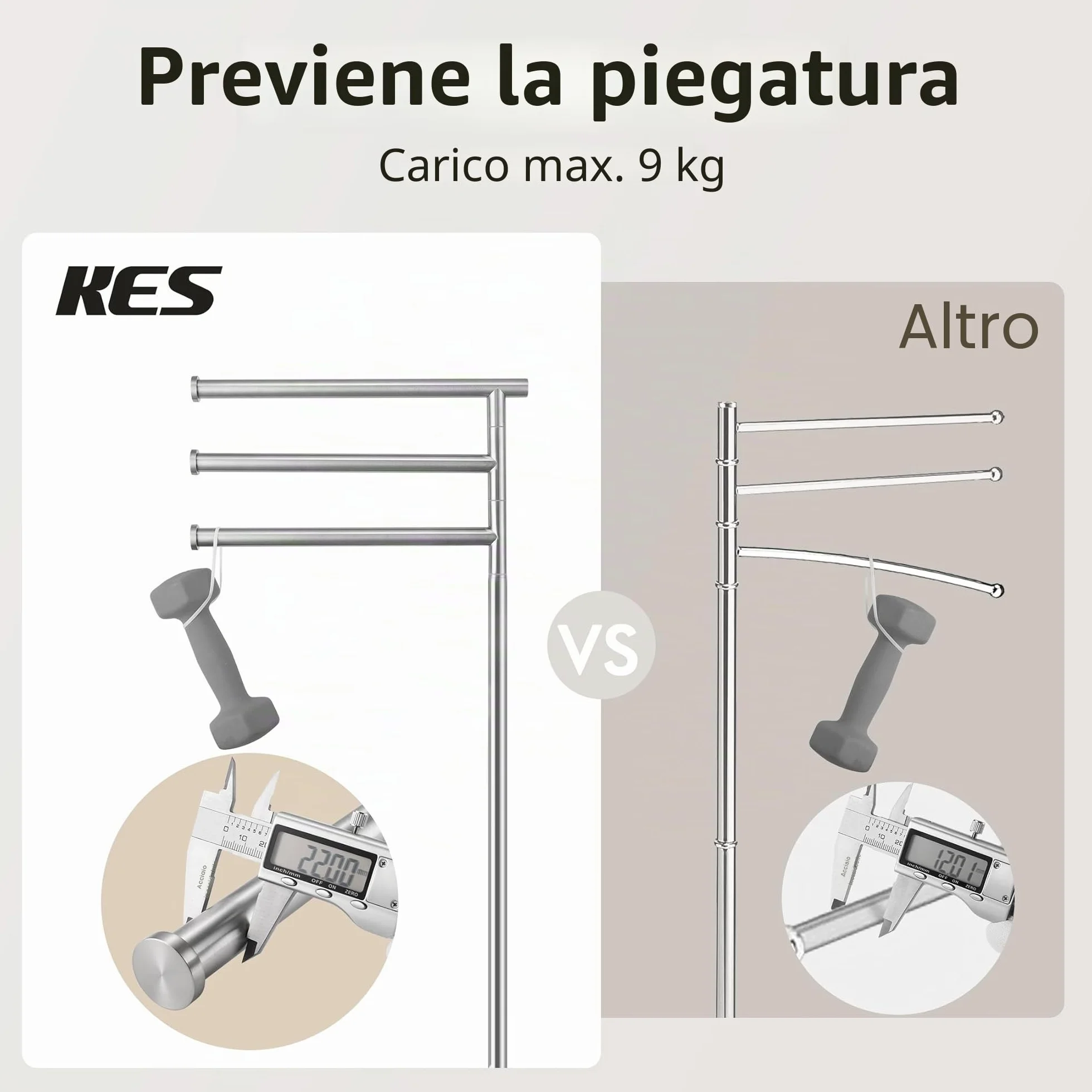 KES Porta Asciugamani da Terra Acciaio Inossidabile 18/8 Marmo Spazzolato BTH219-2