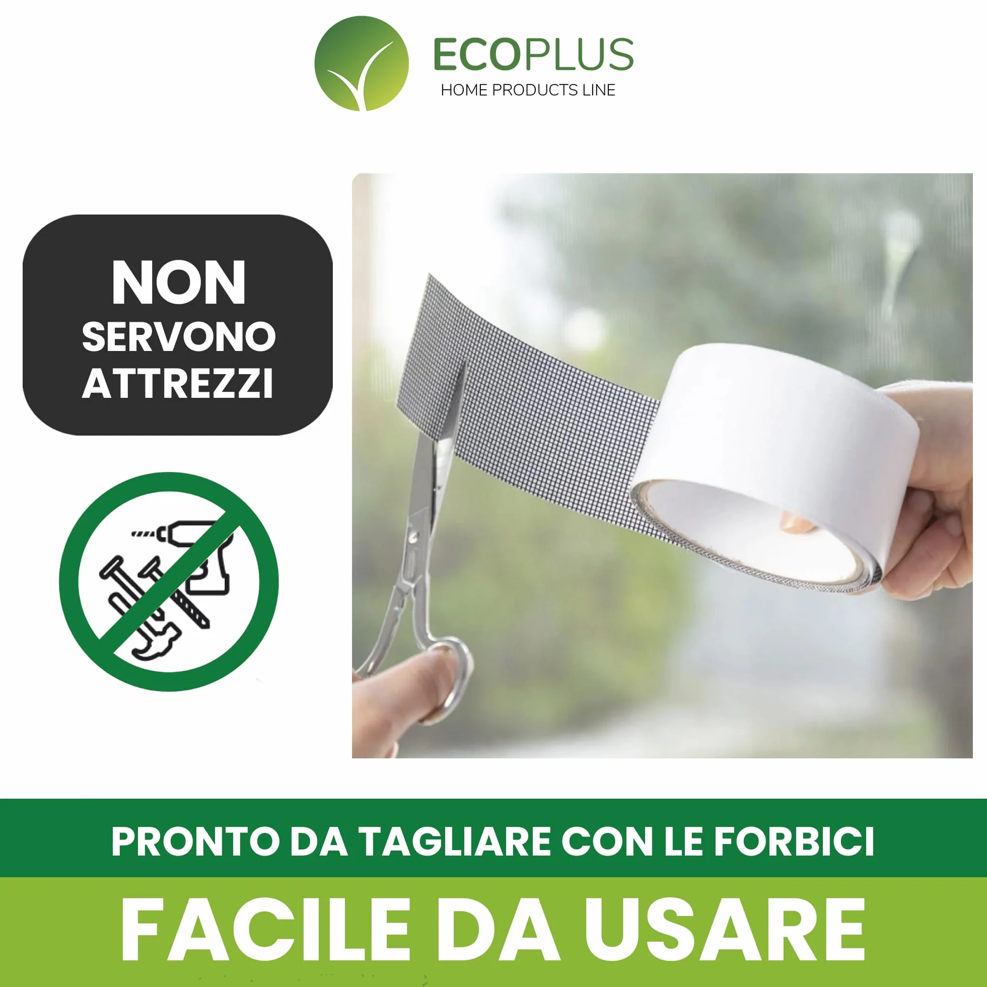 ECOPLUS Nastro Ripara Zanzariere in Fibra di Vetro – Riparazione Rete Finestra e Porta – Grigio 5 Metri
