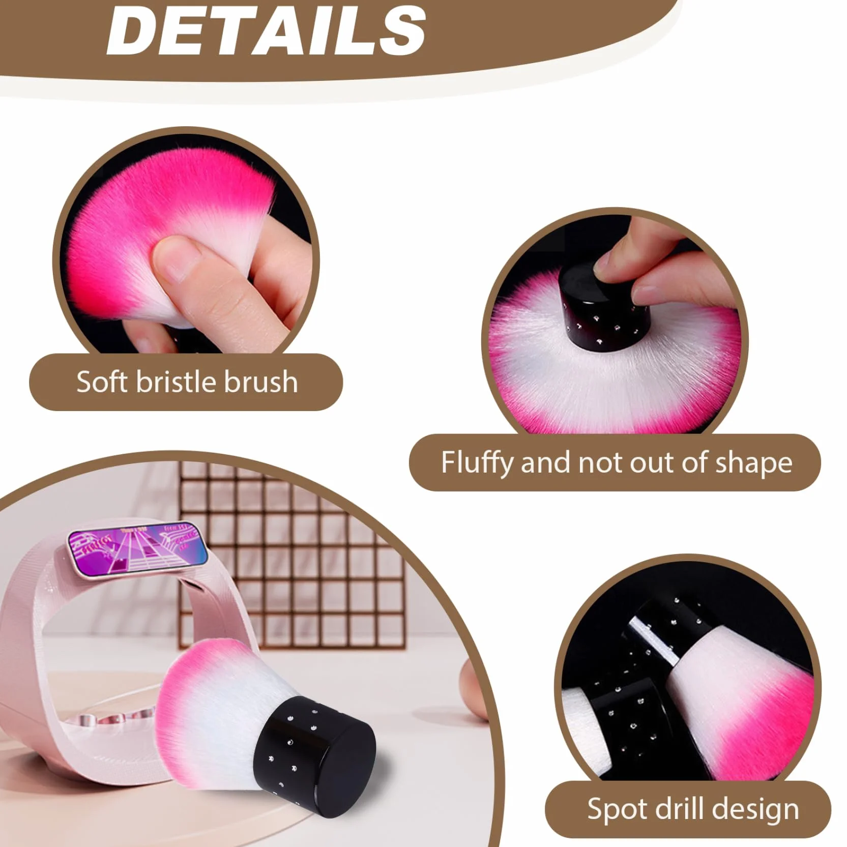 2 pennelli per polvere per unghie, testina per polvere fine morbida e confortevole per unghie, nail art da 1, 6x2, 5 pollici, spolverino facile da usare per spolverino per trucco da donna