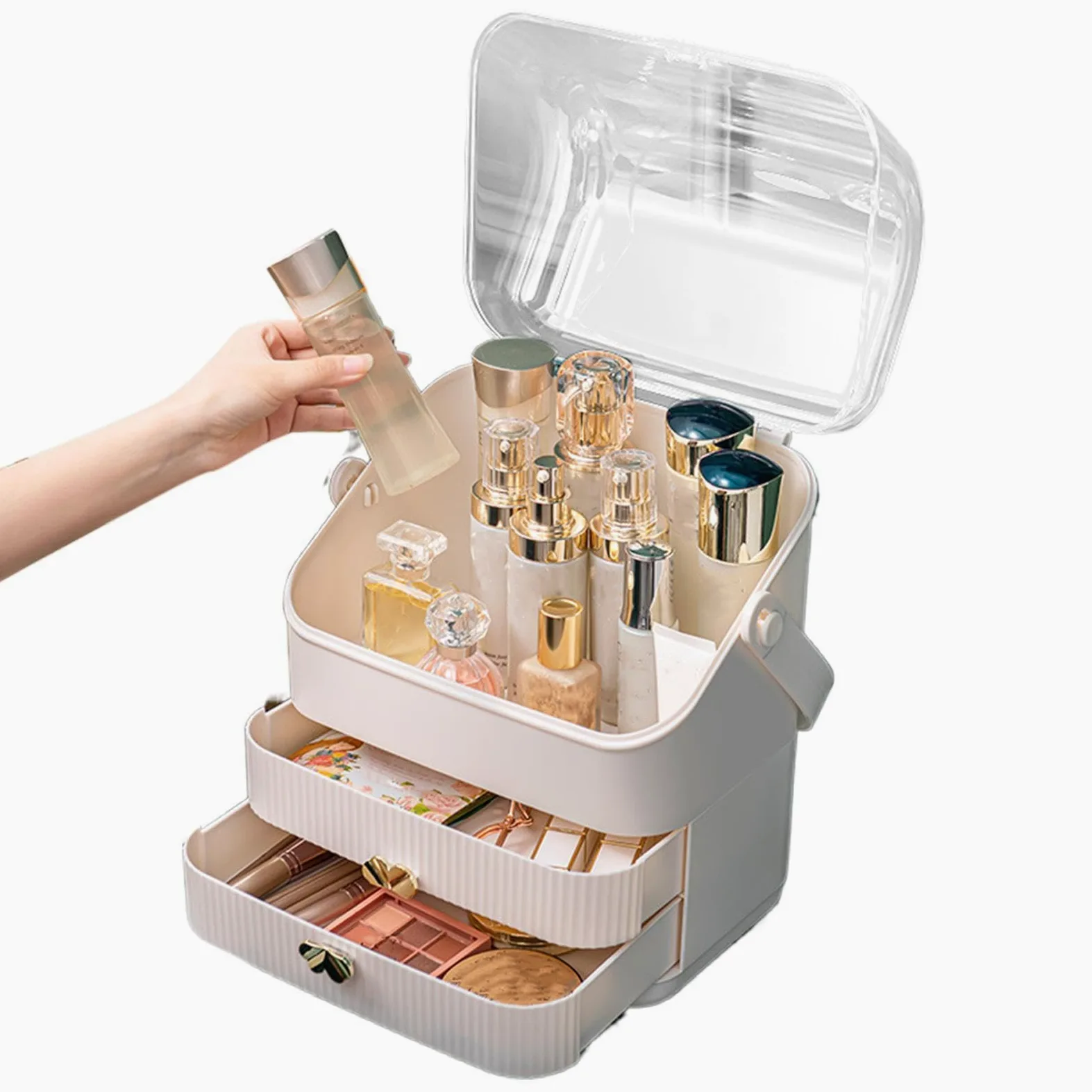 Organizer Trucco da Banco Ripiano Scrivania Per Pennelli Gioielli Profumi | Porta Trucchi Impermeabile Antipolvere Coperchio Trasparente Da Banco Per Lavandino Angolo Comò Tavolo Ufficio Bagno Cuc