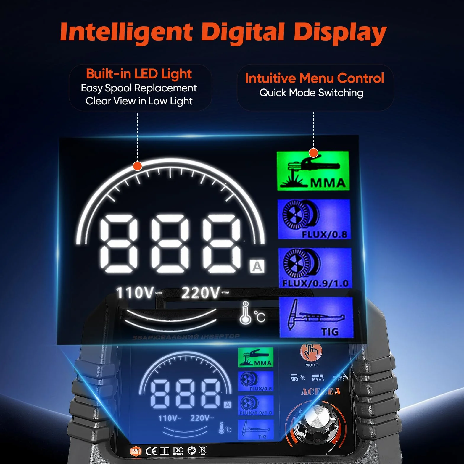 Saldatrice a Filo Continuo Senza Gas 120A 220V 3 in 1 FLUX Lift-TIG MMA/ARC Inverter IGBT Compatta
