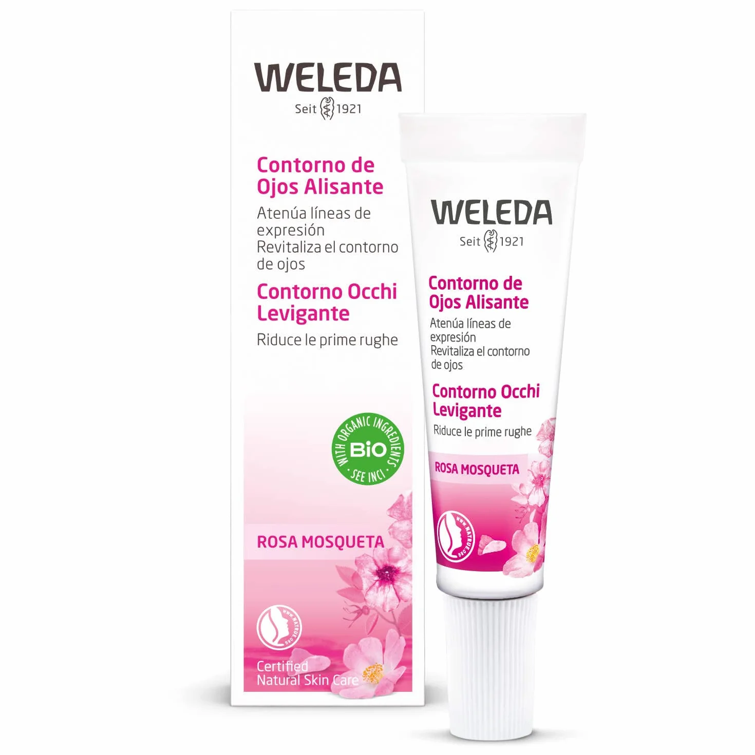 Weleda Contorno Occhi Levigante Rosa mosqueta, crema non profumata con olio di rosa mosqueta, attenua visibilmente le prime rughe, rinfresca e riducei gonfori (1X10 ml)