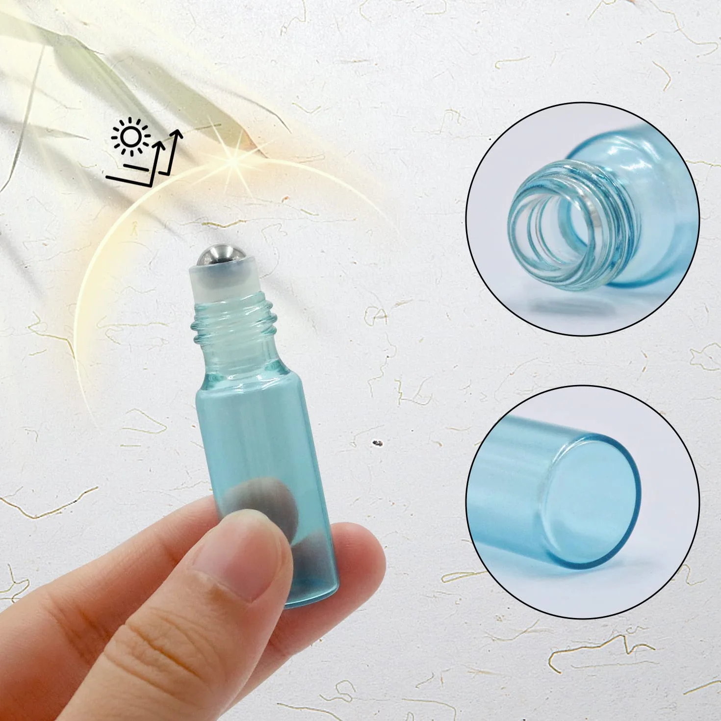 Pinkiou Roller Bottles Roll on Bottle in vetro Sfera in acciaio per oli essenziali Flaconi vuoti da 5 ml (con 1 cavatappi)