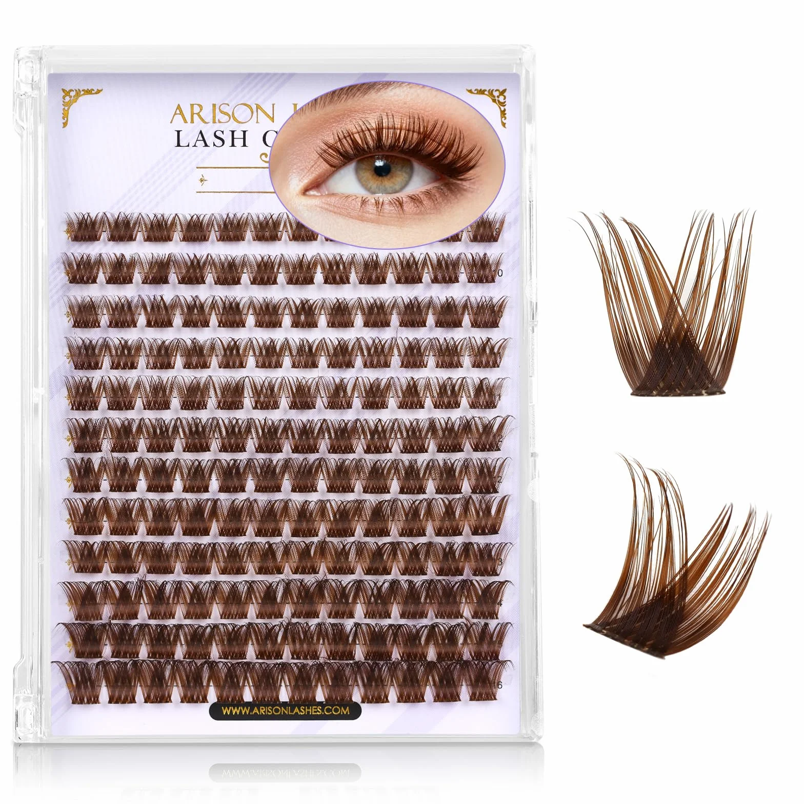 Arison Lashes Ciglia Finte Ciuffetti Marroni, Extension Ciglia a Ciuffetti Effetto Naturale, Brown Lashes Clusters per DIY, 9–16 mm Mix