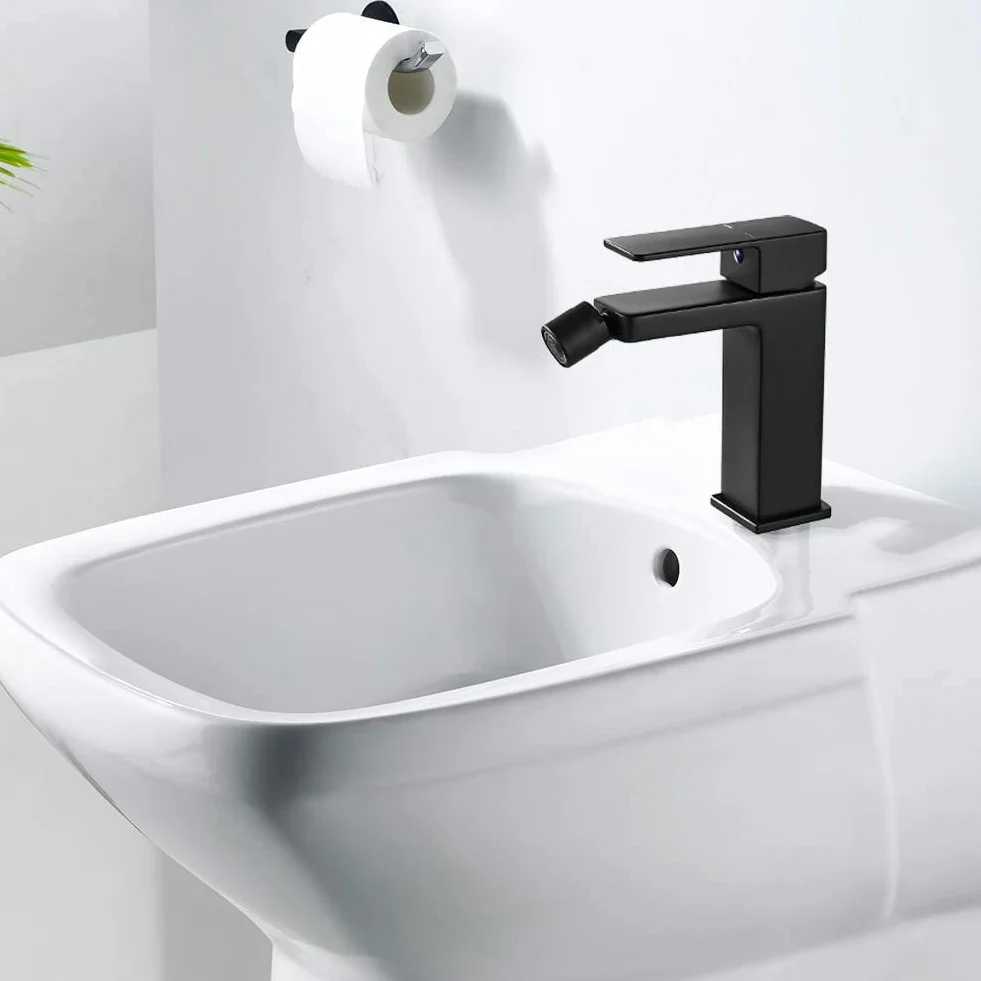 Rubinetto Bidet Nero Monocomando in Ottone con Bocca Girevole Staccabile G3/8