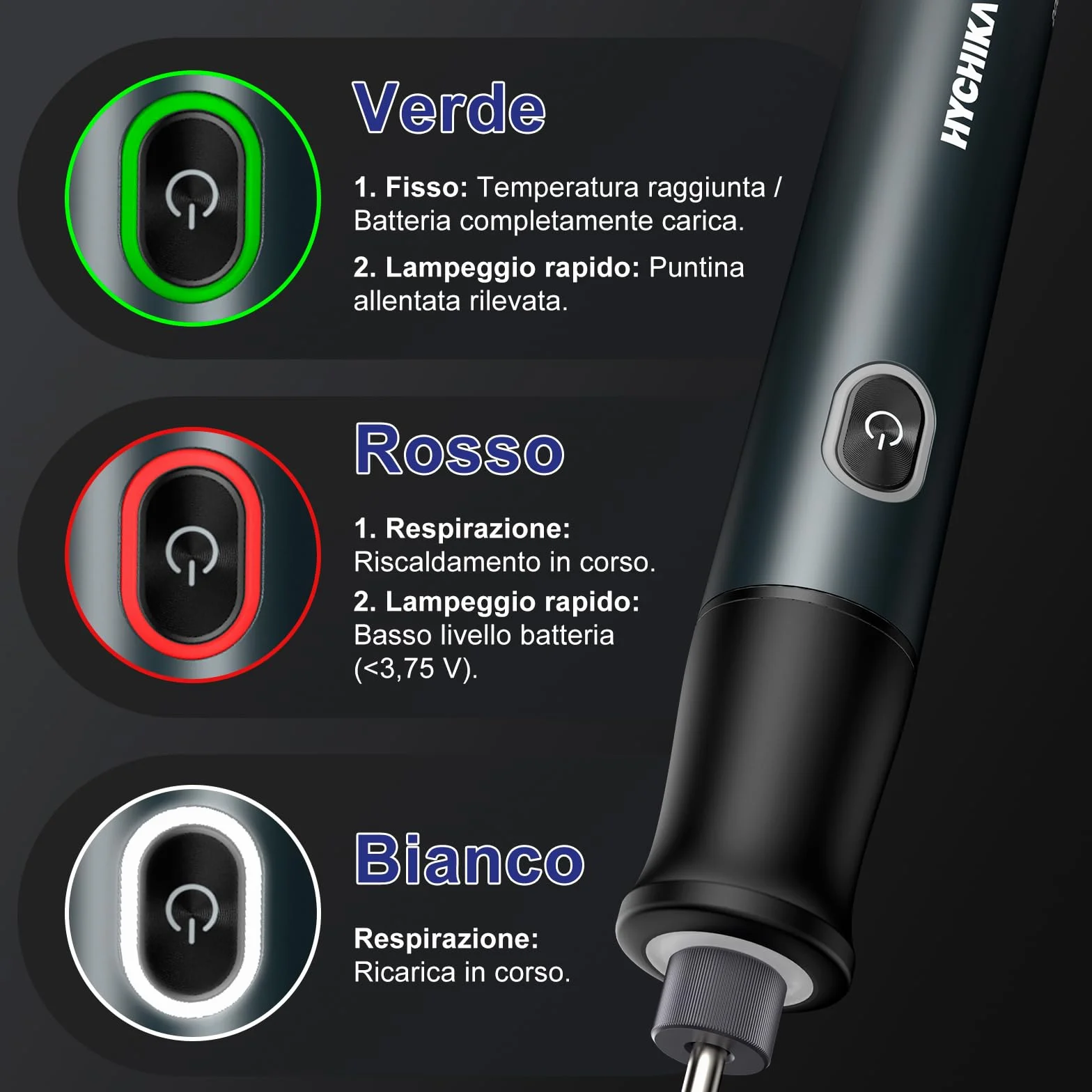HYCHIKA Saldatore a Stagno a Batteria 2600mAh Riscaldamento Rapido 7s (200℃-450℃) Sospensione Spegnimento Auto