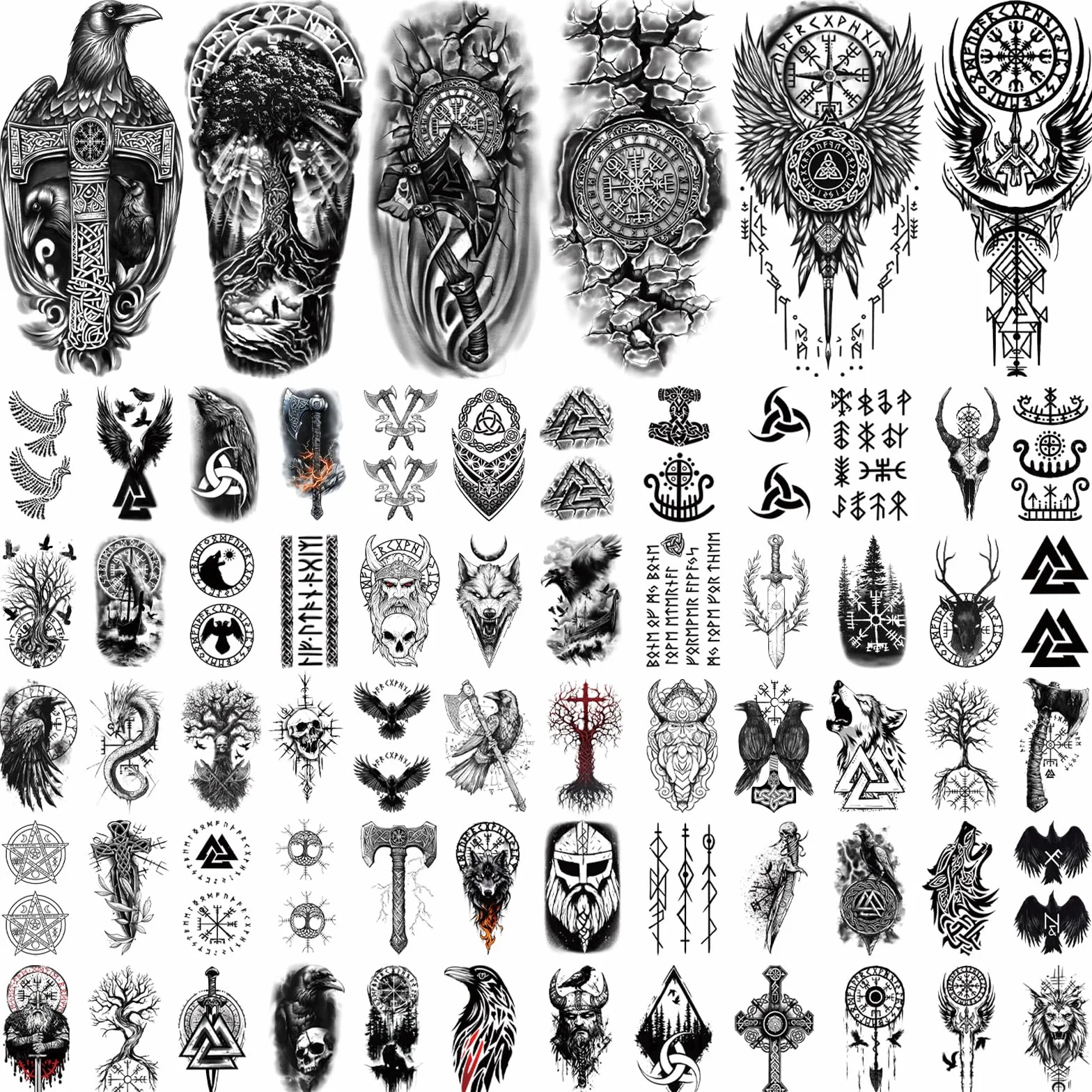 77 fogli tatuaggio temporaneo uomo vichinghi tatuaggi temporanei adulti, celtici nordici a mezza manica per donne e uomini simboli vichinghi tatoo temporanei tatoos aufkleben