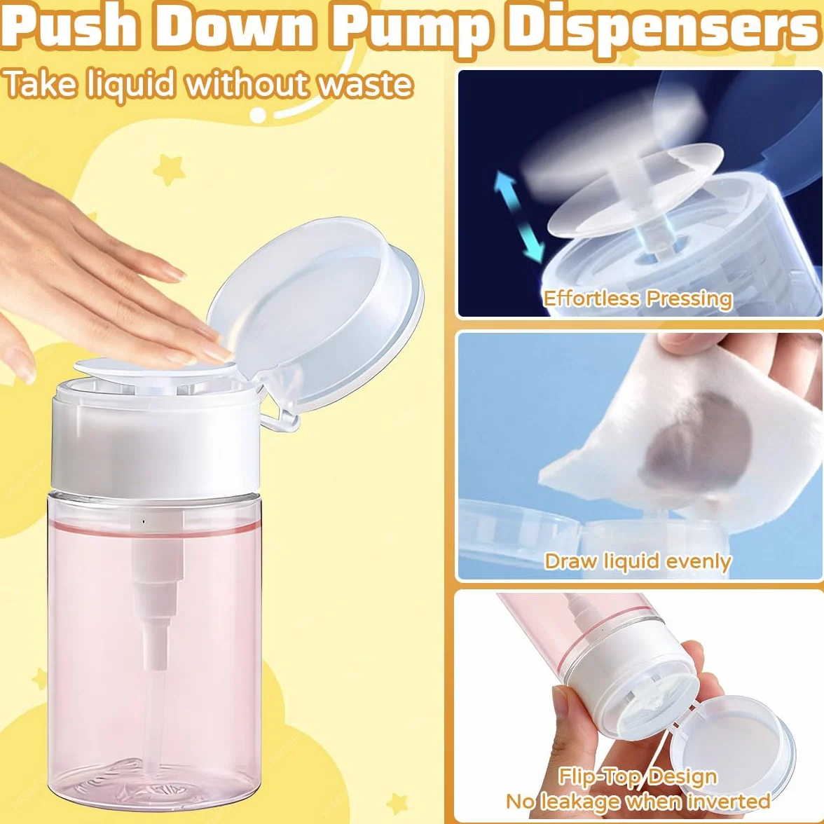 4 Pz Dispenser a Pressione Pompa di Rimozione Smalto in Plastica da 200ml,Bottiglia Trasparente per Solvente per Unghie,Dispenser di Liquidi a Pressione per Cosmetici, Cura delle Unghie