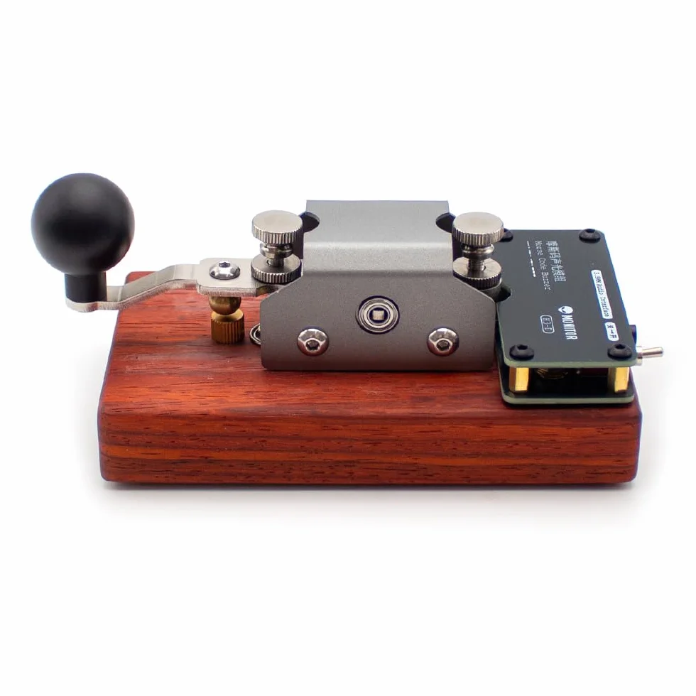 Tasto Dritto Codice Morse, Tasto Telegrafico Manuale con Feedback Sonoro e Luminoso, Strumento Comunicazione Radio Vintage, Base in Legno Rosso