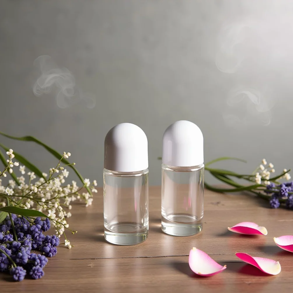 2 bottiglie a rullo vuote in vetro da 50 ml, con sfera roll-on in plastica, contenitori a prova di perdite, con tappo bianco, per oli essenziali, contenitori ricaricabili