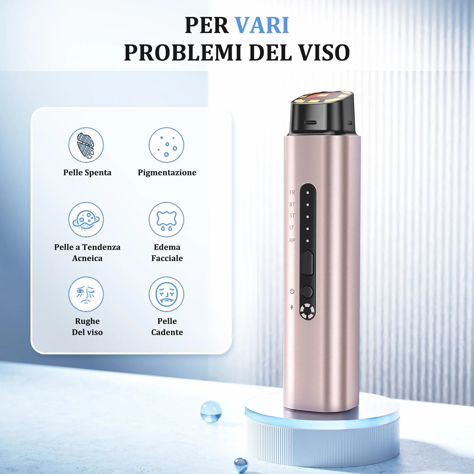 Radiofrequenza Viso Professionale, Microcorrente Massaggiatore Viso, Dispositivo Elettrico di Bellezza Antirughe, Antietà, Anti-Acne, Lifting e Rassodante per Viso e Collo