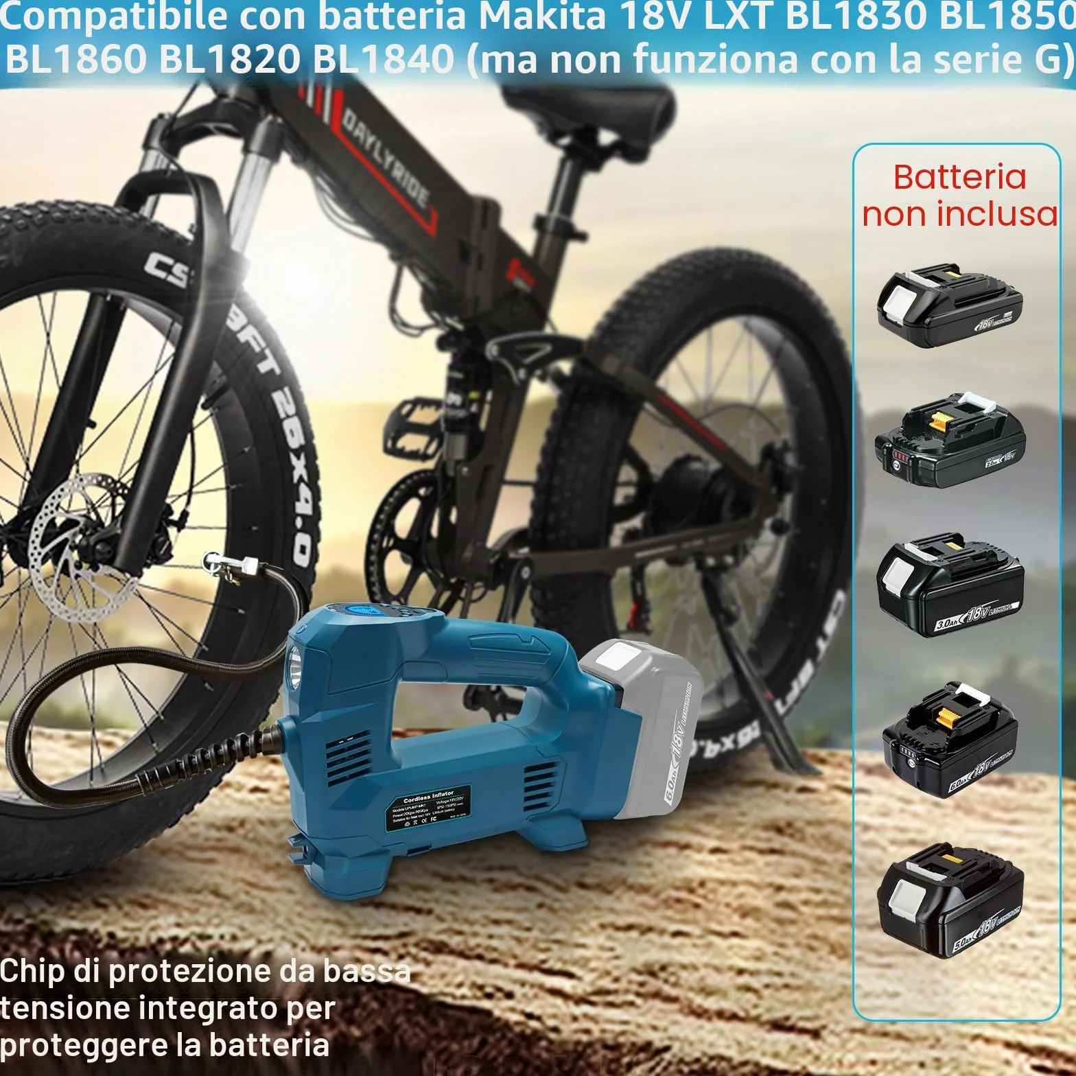 Powarobor Compressore portatile compatibile con batteria Makita 18V 150 PSI 10,34 bar