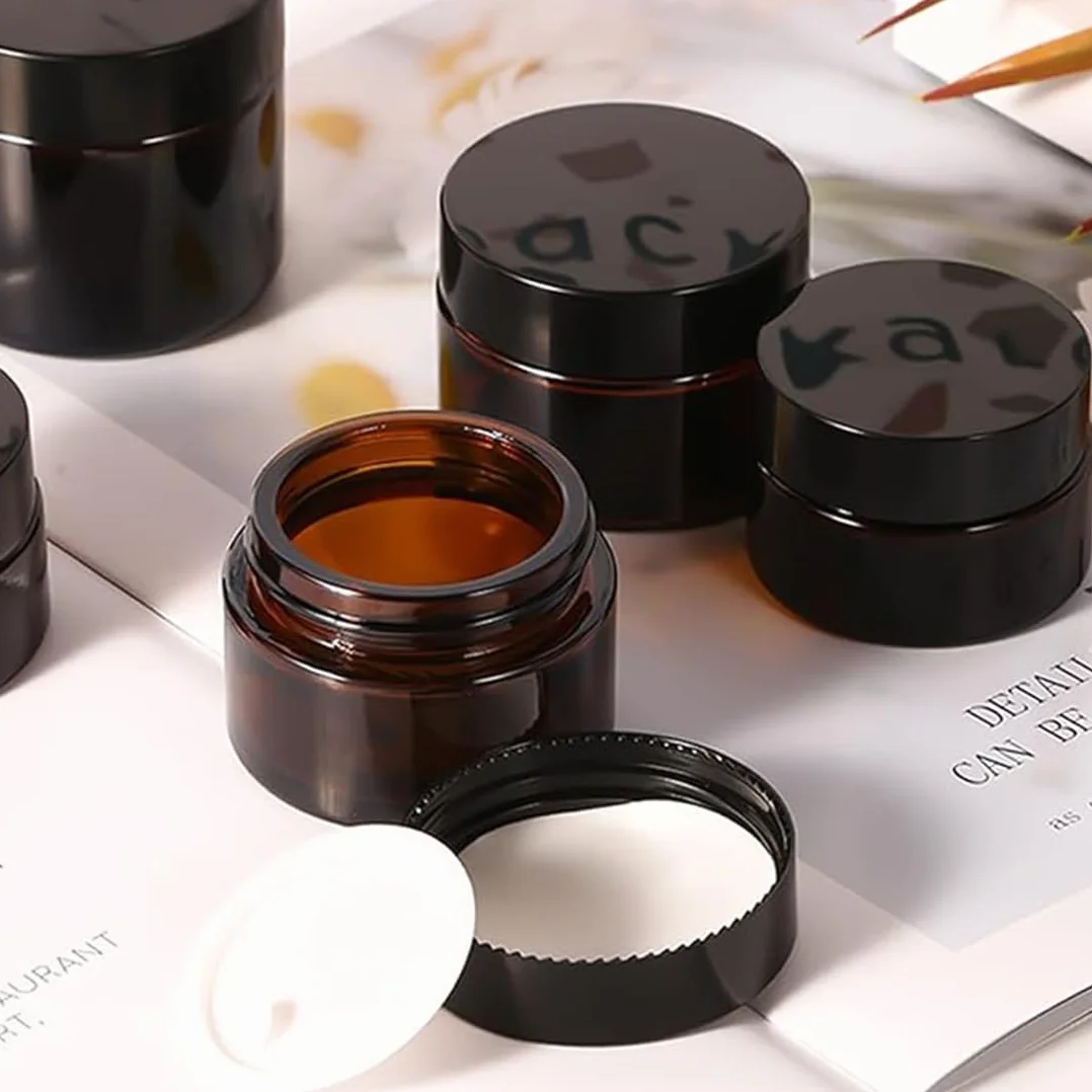 Aililong Confezione da 6 Barattoli per Crema, 50 ml, in Vetro Ambra e Trasparente, per Cosmetici, Lozioni, Unguenti, Oli Essenziali, Mini Candele