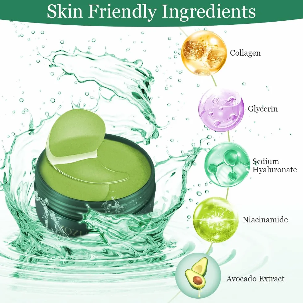 LOPHE Patch Occhi, 60 Pezzi Eye Patch Maschera Occhiaie e Borse, Collagene Patches Occhi per Rimuovi Puffiness, Idrata Anti-Età(Verde)