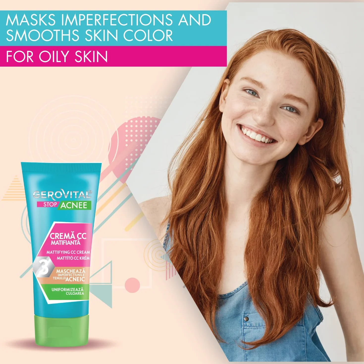 Crema CC Opacizzante Viso con Acne, Copre le Imperfezioni, Uniformizza il Colore, Prodotto per il Trucco e per la Cura Della Pelle, 30 ml, Gerovital Stop Acnee