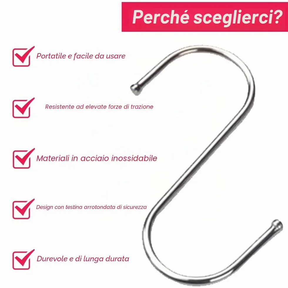 Ganci a S in Acciaio Inossidabile 5 Pezzi 7 cm Multifunzionale per Cucina Bagno Camera Ufficio