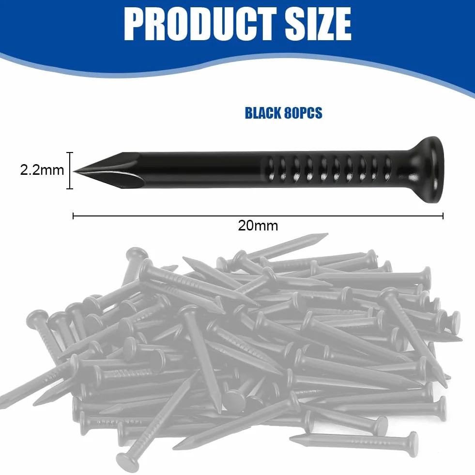 Chiodi in acciaio temprato 20 mm 80 pezzi per cemento armato testa piatta nero