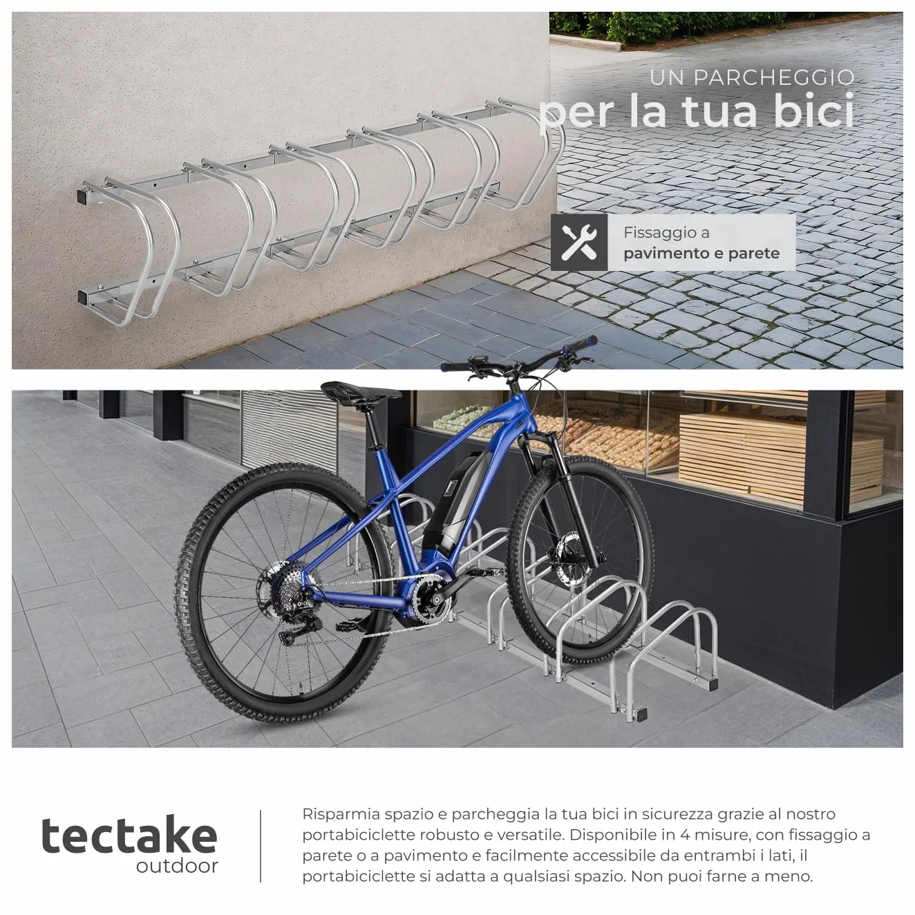 Rastrelliera Biciclette Acciaio 6 Posti Portabici Modulabile Argento