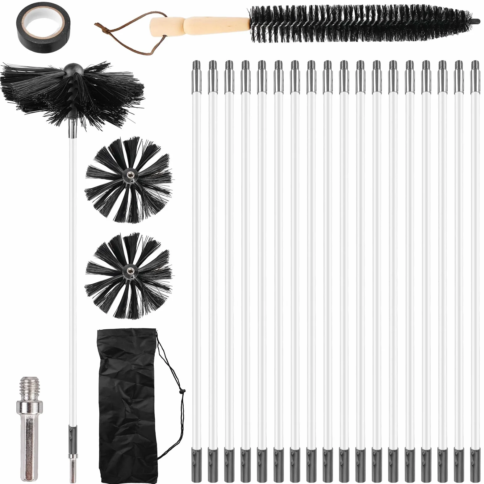 Set da 24 Pezzi di Spazzole per Camino con Aste Flessibili 410 mm, Kit Pulizia Canne Fumarie