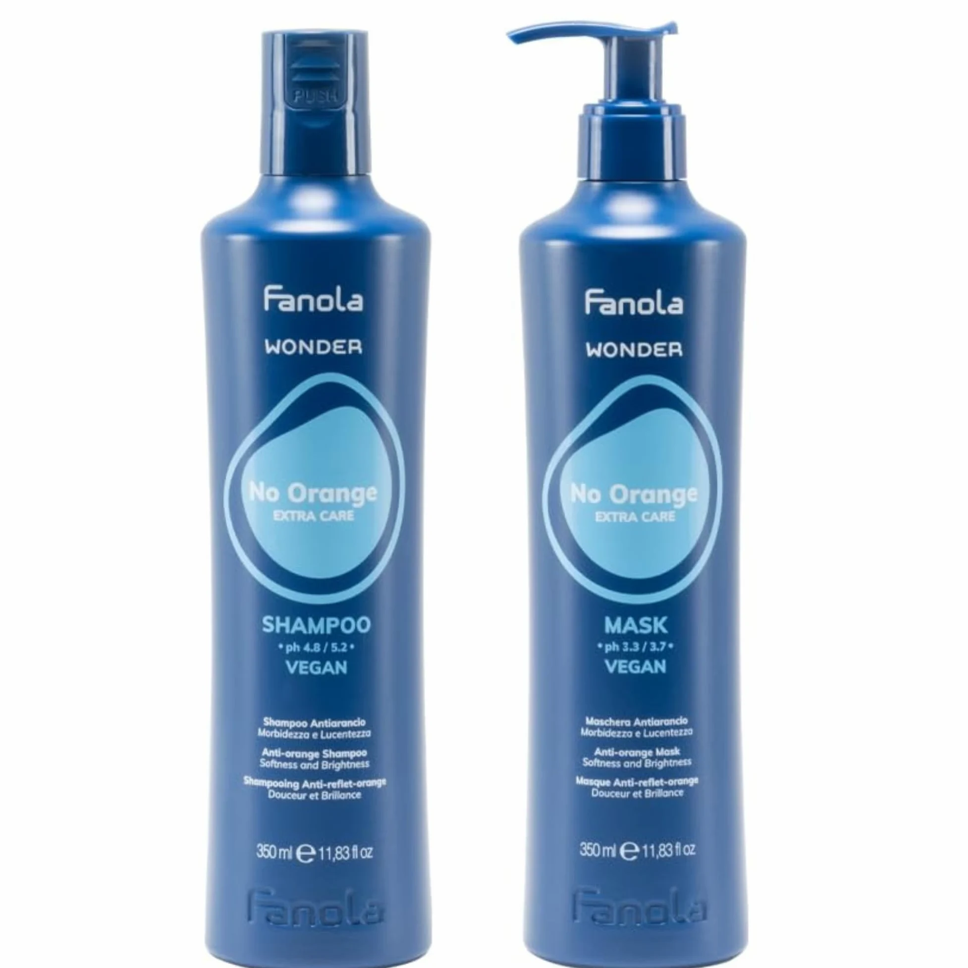 Fanola Wonder Shampoo No Orange Shampoo Tonalizzante Antiarancio per Capelli Chiari Naturali e Colorati, 350 ml + Fanola Wonder No Orange Maschera Antiarancio, 350 ml