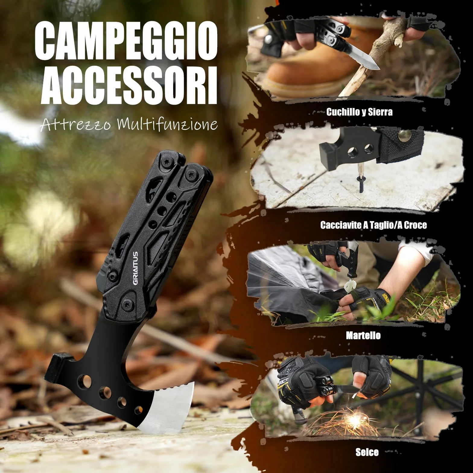 Multitool 16w1 Asce Sopravvivenza Coltello Martello Pinze Seghetto Cacciavite