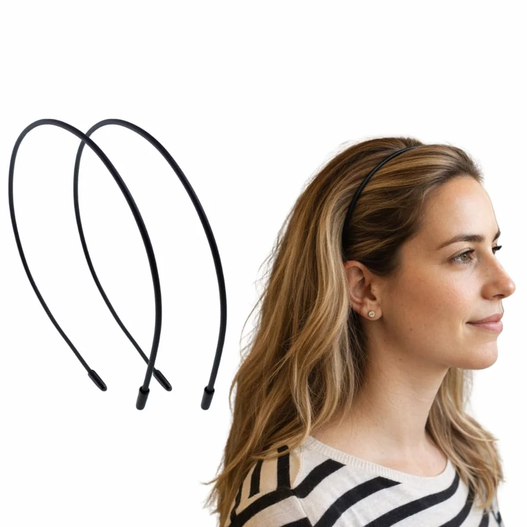 Cerchietto Capelli Donna e Uomo Sottile in Silicone, Antiscivolo, Leggero e Confortevole, Uso Quotidiano, Sport e Lavoro – Set 2 Hairband (Nero)