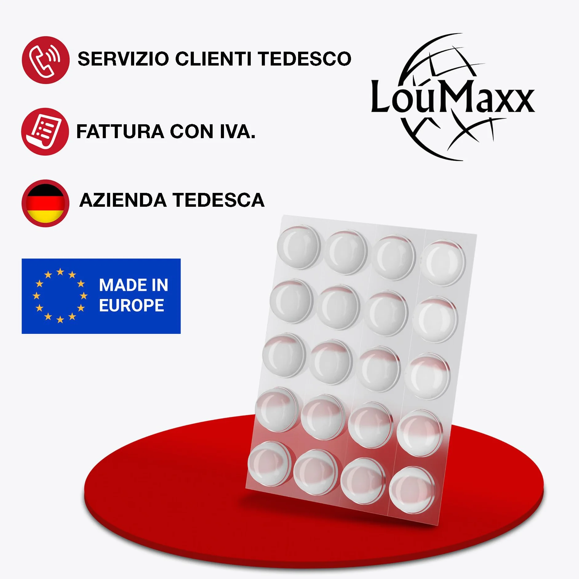 LouMaxx Gommini Paracolpi Set di 20 Piedini Trasparenti Ø 13mm Piedini in Gomma Autoadesivi Tenuta Extra Forte