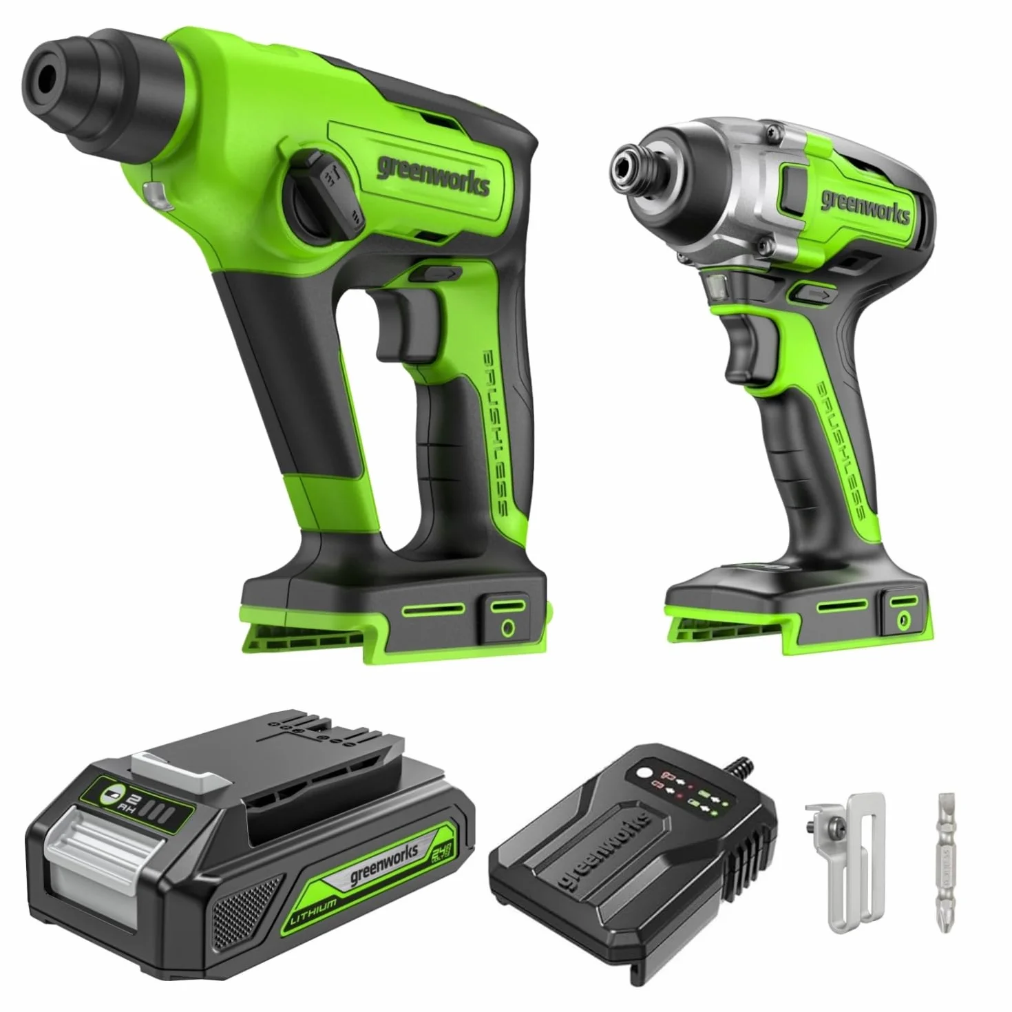 Greenworks Martello perforatore a batteria 24 V 1,2 J 300 Nm 2 Ah