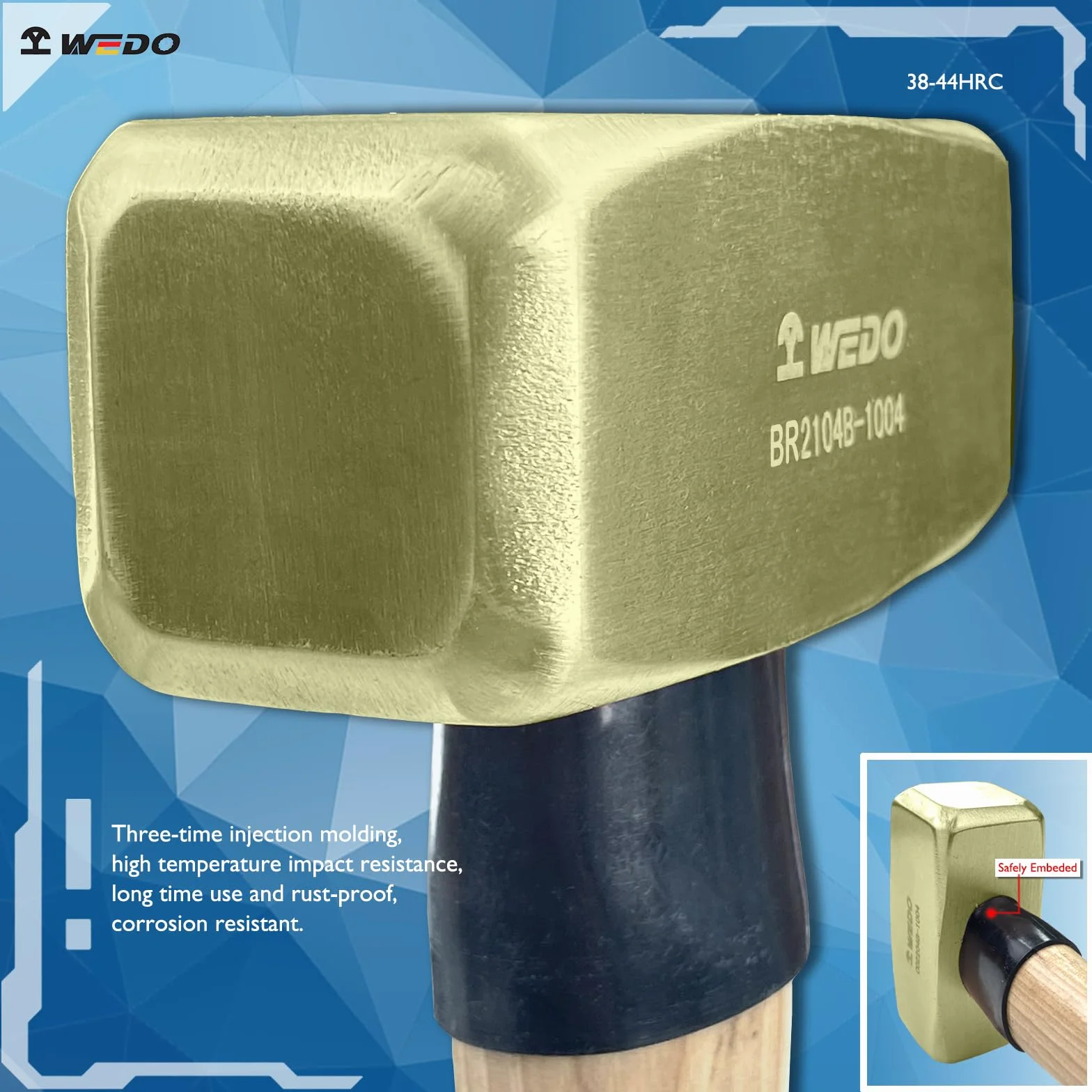 WEDO Martello da fabbro in ottone 1000g con Impugnatura Ergonomica legno 320mm