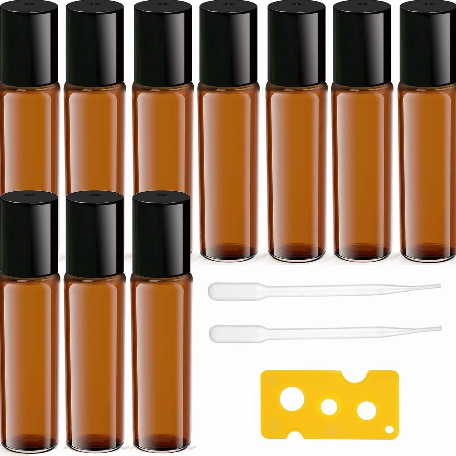 Voarge 10 flaconi di olio marrone da 10 ml, flaconi di vetro roll-on per oli essenziali e profumi