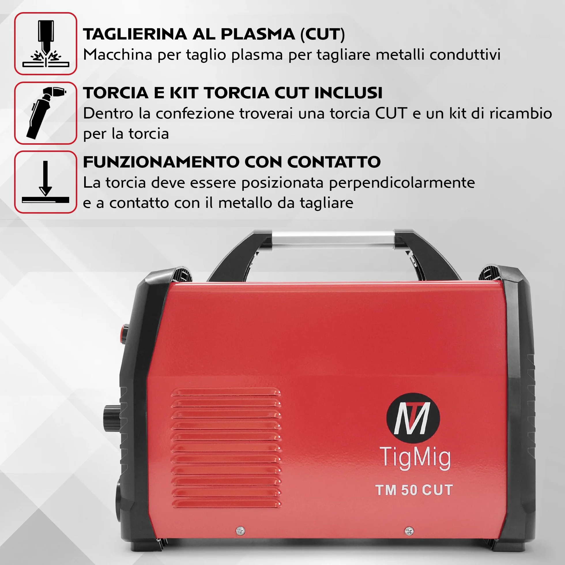 Taglierina al Plasma CUT 40A IGBT TM50CUT, Taglio Netto 10 mm, Torcia e Kit Inclusi