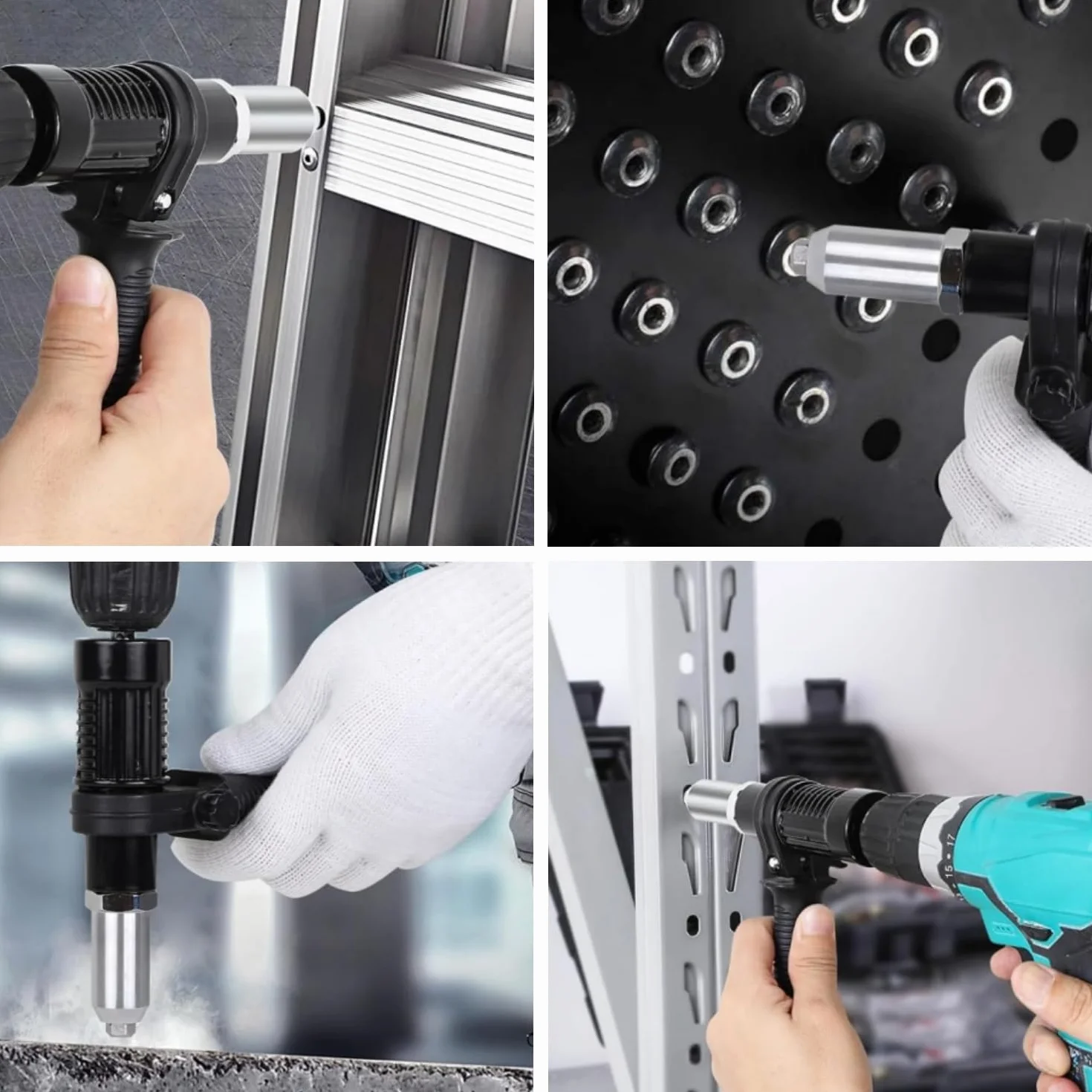 Adattatore per pistola rivettatrice con manico in plastica rimovibile, testa per trapano elettrico