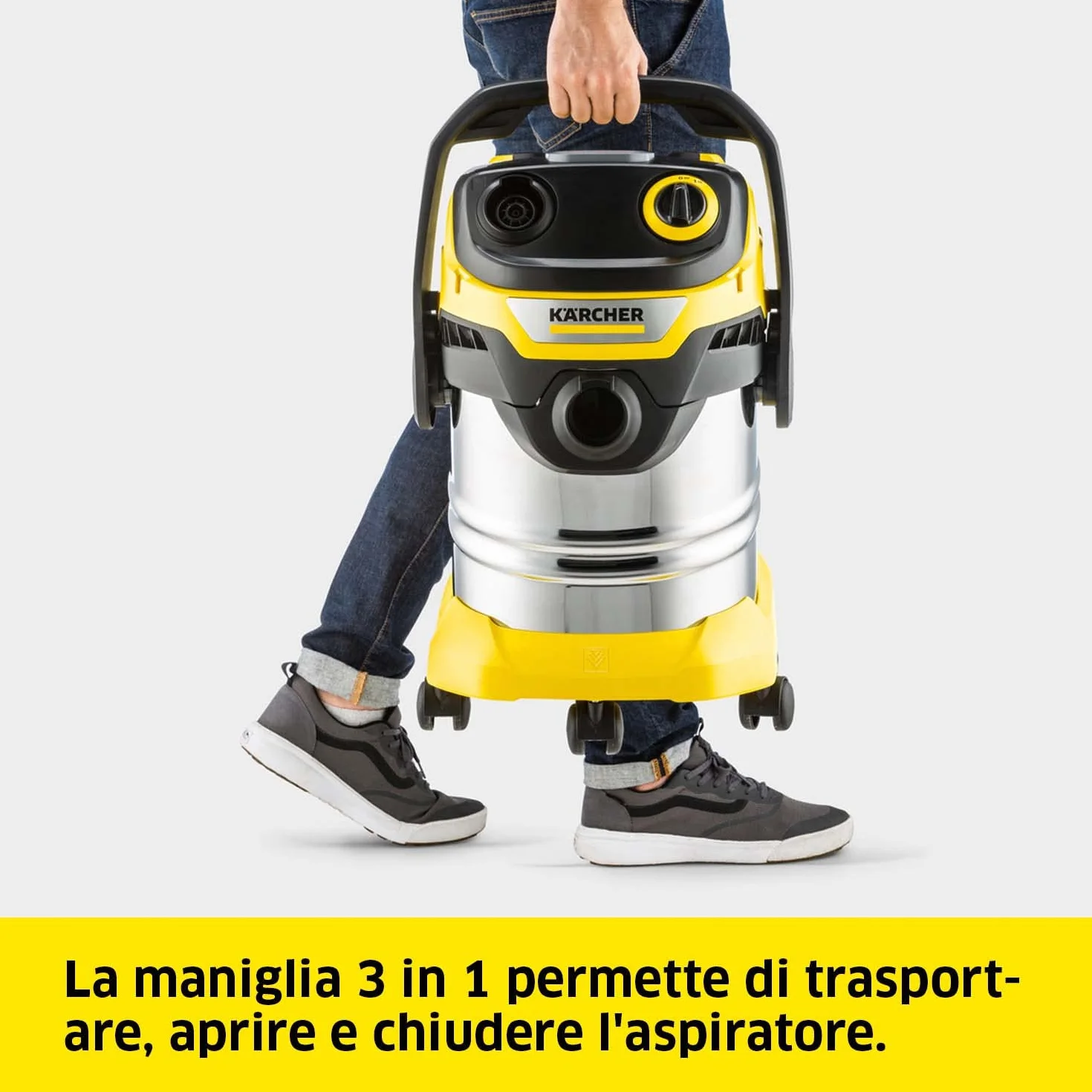 KÄRCHER WD 5 S V-25/5/22 aspiratore solidi liquidi 1200 W contenitore acciaio inox 25 l tubo aspirazione 2,2 m funzione soffiante filtro vello pulizia automatica filtro