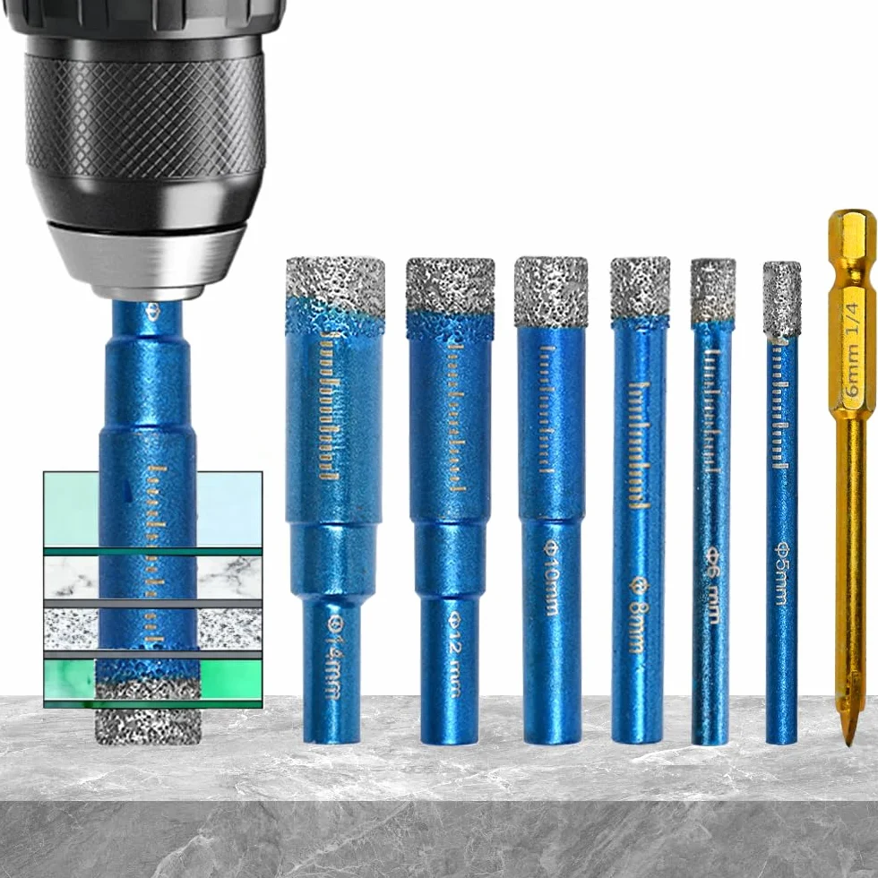 Punte Trapano Diamantate Gres Porcellanato 5-14mm Set 7 Pezzi per Granito Marmo Piastrelle